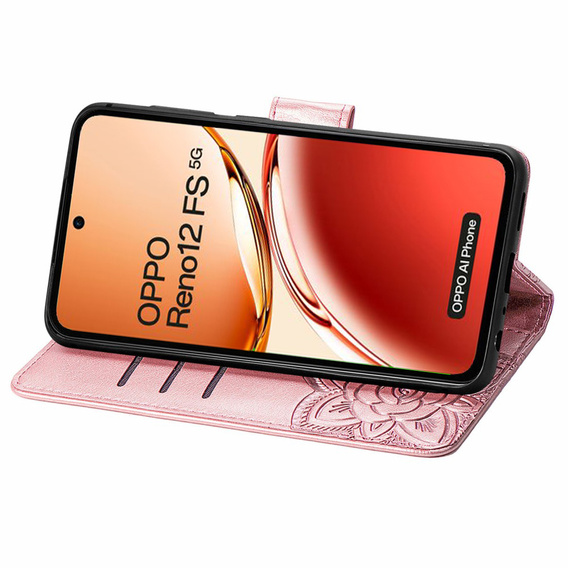 Чохол-книжка для Oppo Reno 12FS / 12F, Butterfly, рожевий rose gold