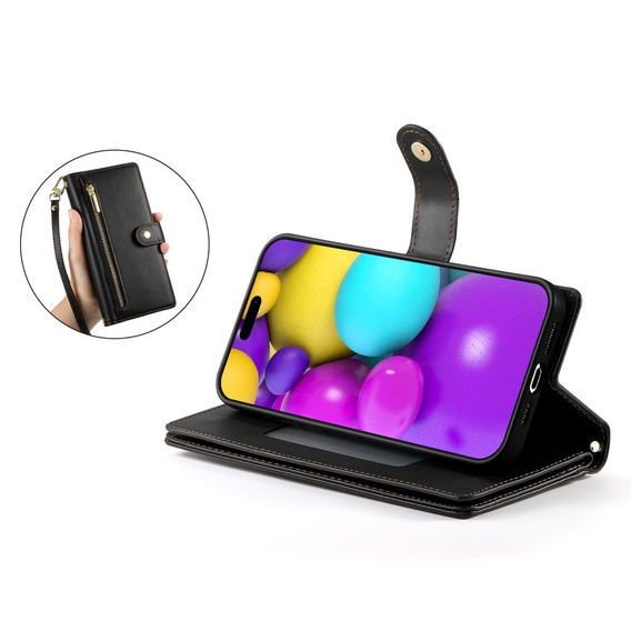 Откидной чехол для iPhone 16, Wallet Zipper Pocket, чёрный