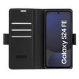 Чехол для Samsung Galaxy S24 FE, ERBORD Glossy Litchi, кошелек с клапаном, чёрный