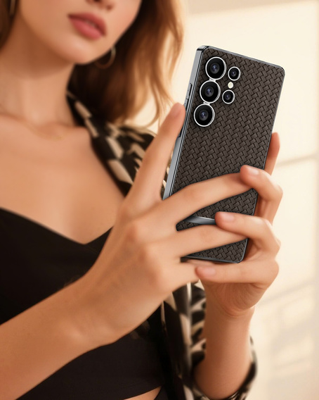 Чехол до Samsung Galaxy S25 Ultra, GKK Woven Leather, кофе