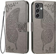 Откидной чехол для Samsung Galaxy M55 5G, Butterfly, серый