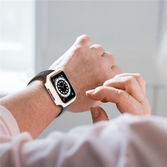 2в1 чехол и защитное стекло для часов Apple Watch 7/8 45mm - White / Gold