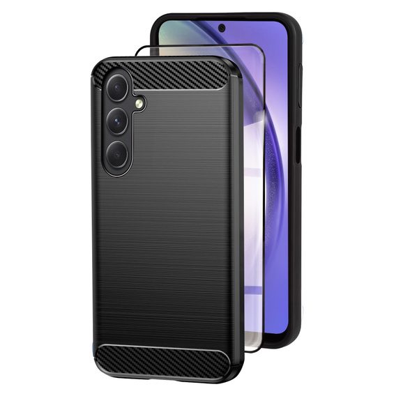 Чехол до Samsung Galaxy A54 5G, Karbon, чёрный + стекло 9H