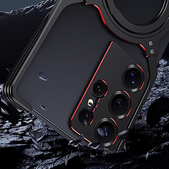 Чохол для Samsung Galaxy S25 Ultra, Kickstand Bumper, з кришкою об'єктива, для MagSafe, чорний / червоний