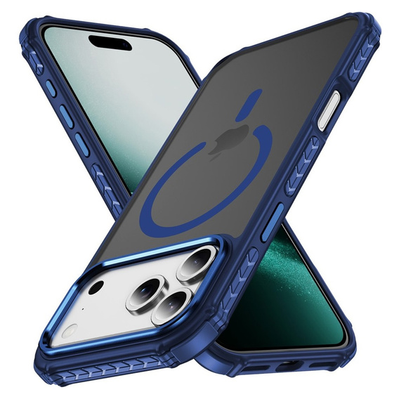 Матовий чохол для iPhone 17 Pro, броньований, для MagSafe, димчастий з синіми боковинами