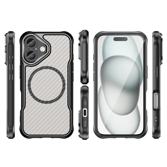 Чехол для iPhone 16, Fusion Hybrid Carbon, для MagSafe, чёрный