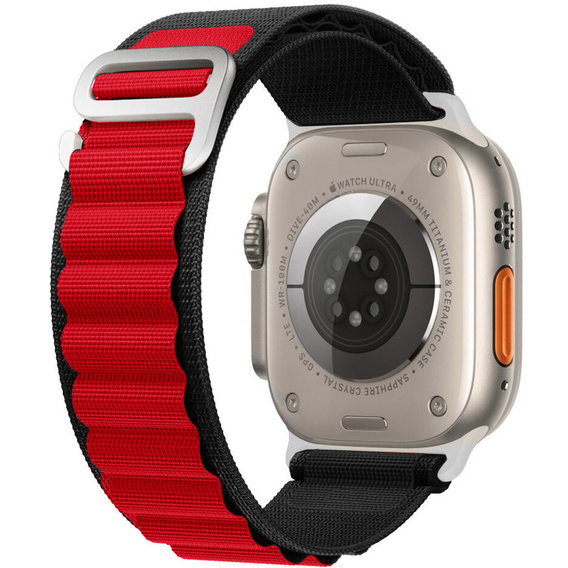 Нейлоновый ремешок для Apple Watch 1/2/3/4/5/6/7/8/SE/ULTRA 42/44/45/49 мм, чёрный / красная