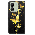 Откидной чехол для Xiaomi Redmi 13C / Poco C65, Wallet, Butterflies золотой