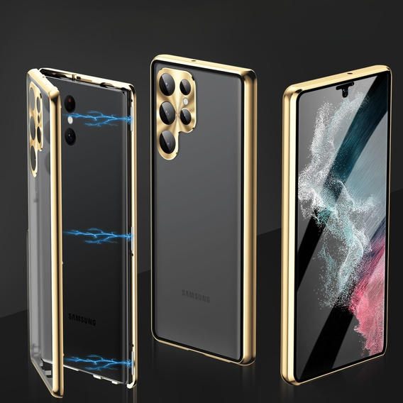 Чехол для Samsung Galaxy S23 Ultra, Magnetic Dual Glass, золотой