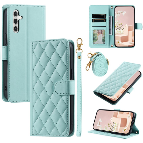чехол-крышка для Samsung Galaxy S25, Rhombus Crossbody Leather, зелёный