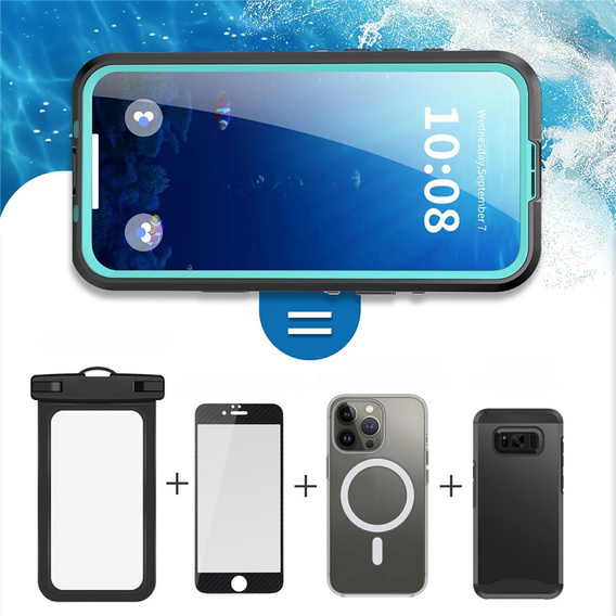 Чехол для iPhone 17 Pro Max, IP68 водонепроницаемый, SHELLBOX MagSafe, синий