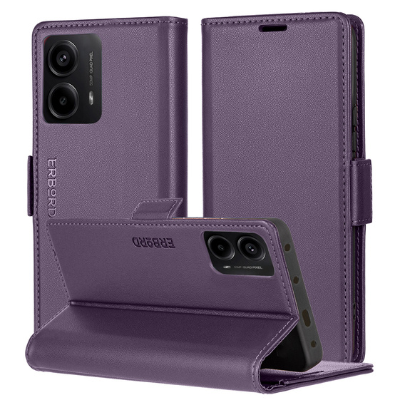 Чехол для Motorola Moto G24 Power, ERBORD Glossy Litchi, кошелек с клапаном, фиолетовый