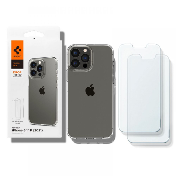 Чохол + скло Spigen для iPhone 13 Pro, Crystal Pack, Crystal Clear