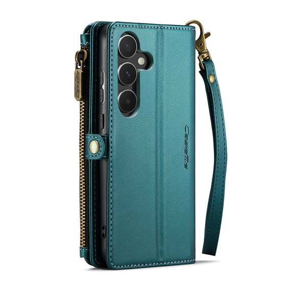 Чехол CASEME для Samsung Galaxy A55 5G, RFID Leather Wallet, с плечевым ремнем, зелёный