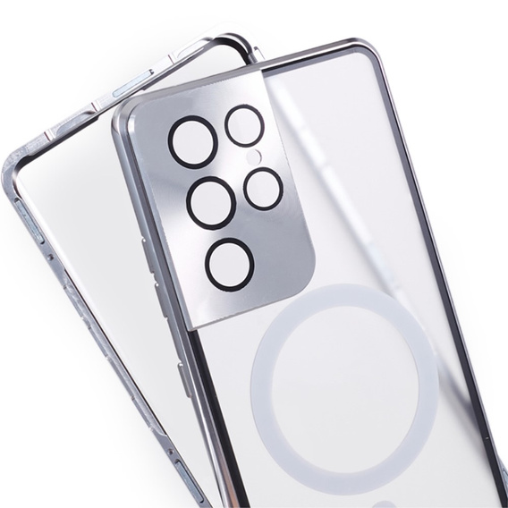 Магнітний чохол Dual Glass MagSafe для Samsung Galaxy S21 Ultra, сріблястий