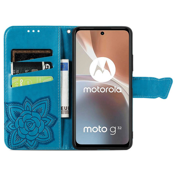 Откидной чехол для Motorola Moto G32, Butterfly, синий