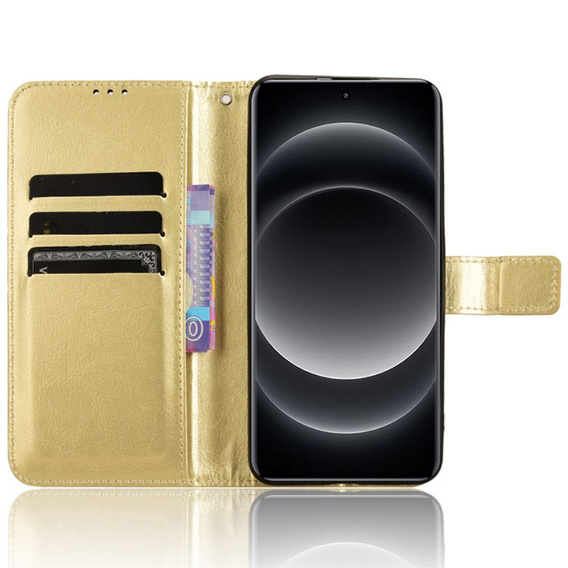 Футляр з клапаном для Xiaomi 14 Ultra, Crazy Horse Wallet, золотий