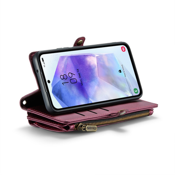 Чехол CASEME для Samsung Galaxy A55 5G, RFID Leather Wallet, с плечевым ремнем, красный