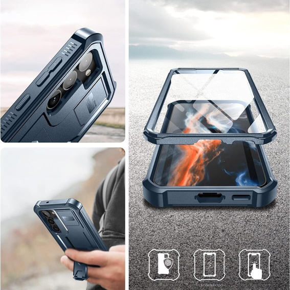 Бронированный чехол для Samsung Galaxy S23, Dexnor Full Body (Two Frames), темно-синий