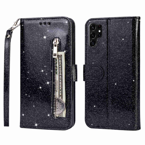 Чохол-книжка для Samsung Galaxy S24 Ultra, Wallet Zipper Pocket Glittery, чорний