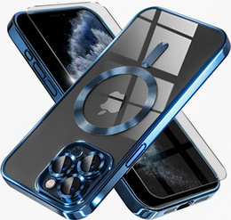 Чехол для iPhone 11 Pro, Electro MagSafe, синий + стекло для экрана