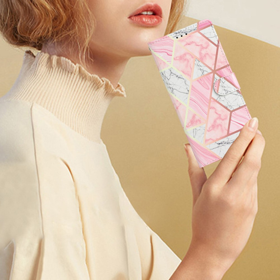 Откидной чехол для Samsung Galaxy A25 5G, Wallet Marble, розовый + 9H стекло  