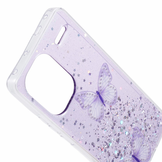 Чехол для Xiaomi Redmi Note 13 Pro+, Glitter Butterfly, фиолетовый