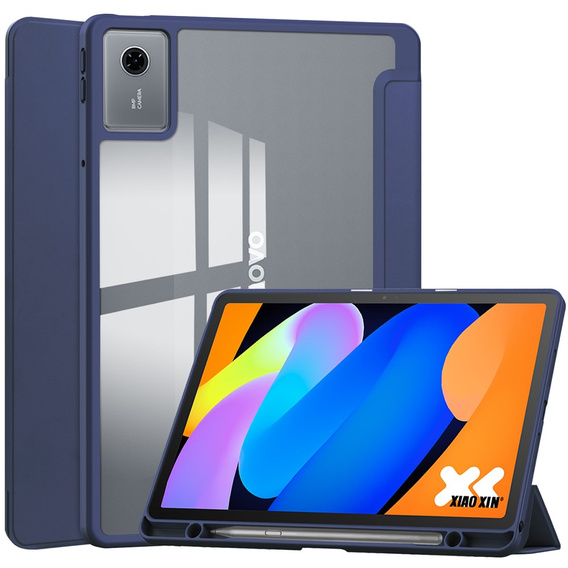 Чехол для Lenovo Idea Tab 11" 2025 TB336FU TB336ZU, с прозрачной задней стенкой и держателем для стилуса, темно-синий