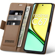 Чохол для Realme C67 4G, ERBORD Glossy Litchi, гаманець з клапаном, коричневий