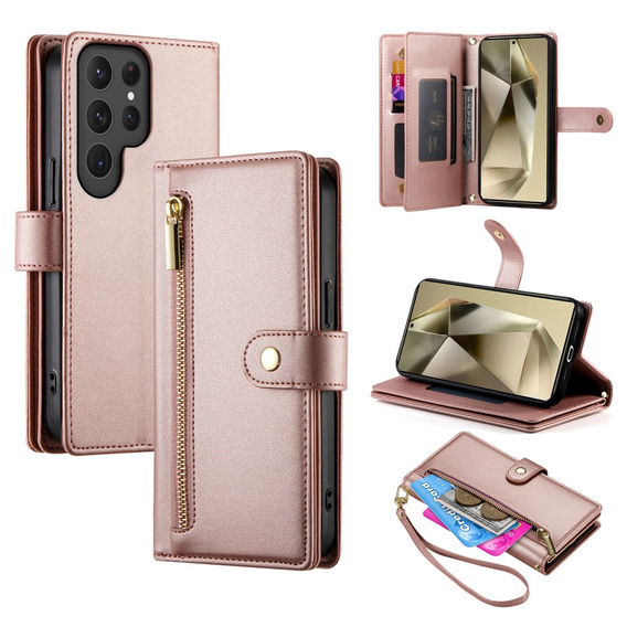Чохол-книжка для Samsung Galaxy S25 Ultra, Wallet Zipper Pocket, рожевий