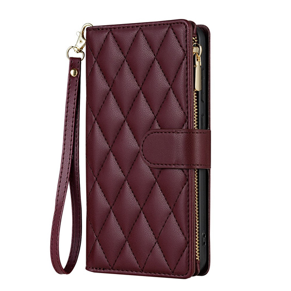 Чохол-сумка для Samsung Galaxy S25 Edge, Rhombus Crossbody Leather, бордовий