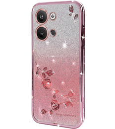 Чехол для Infinix Note 30 VIP, Glitter Flower, розовый rose gold