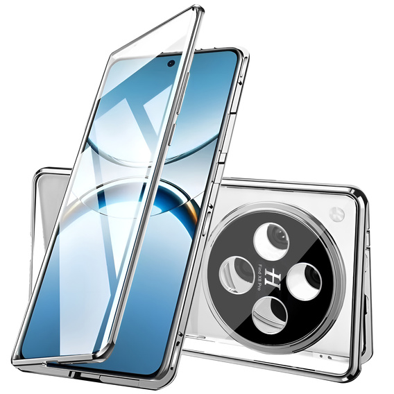 Чехол для Oppo Find X8 Pro, Magnetic Dual Glass, серебряный