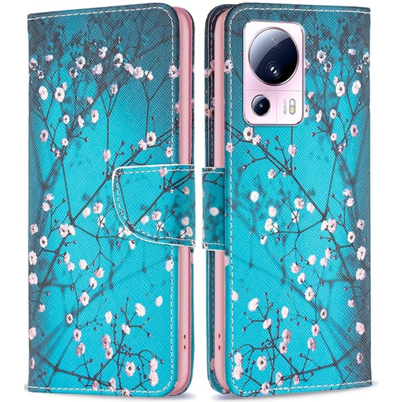 Откидной чехол для Xiaomi 13 Lite, Wallet, sakura, синий