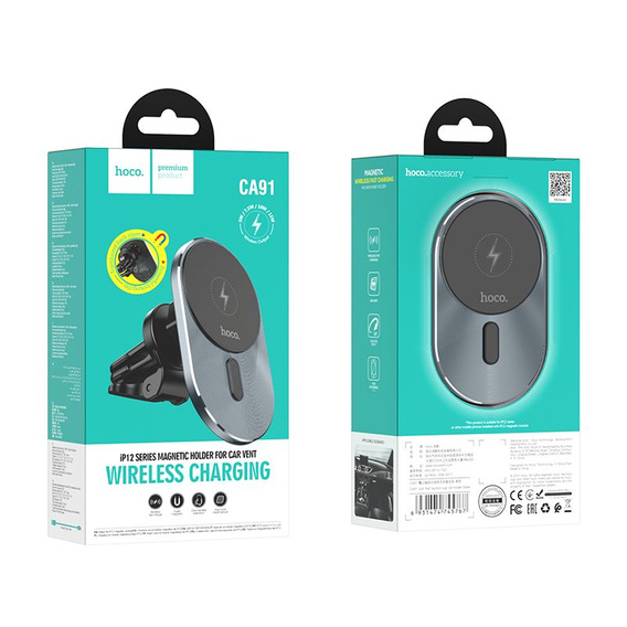 Hoco MagSafe індукційний автомобільний тримач для решітки радіатора 15W, CA91, Black