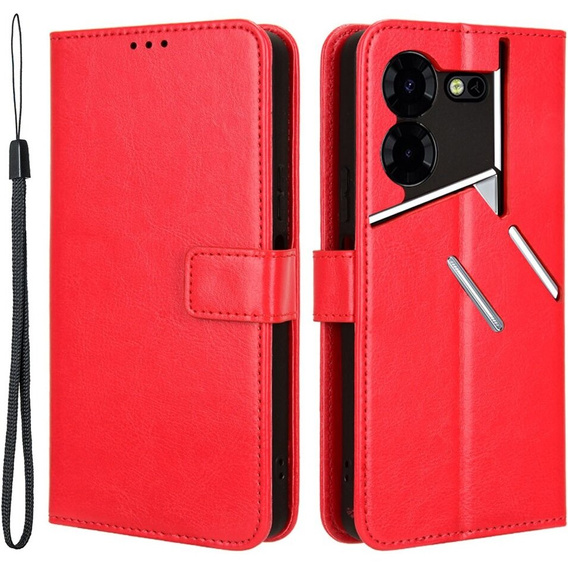 Откидной чехол для Tecno Pova 5 Pro 4G, Crazy Horse Wallet, красный