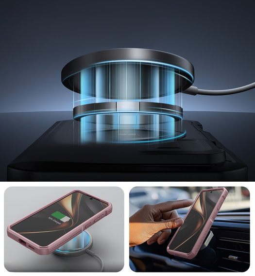 Бронированный чехол для Samsung Galaxy S25, Dexnor CamProtect MagSafe, розовый (Две рамки)