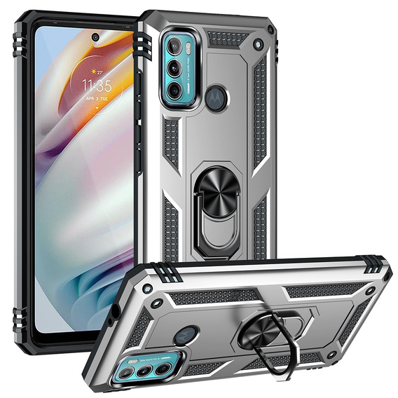 Бронированный Чехол до Motorola Moto G60, Nox Case Ring, серебряный