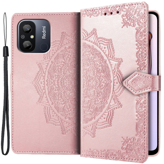 Чохол-книжка для Xiaomi Redmi 12C, Mandala, рожевий rose gold