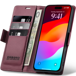 Чехол ERBORD Glossy Litchi, флип-кошелек для iPhone 17 Pro Max