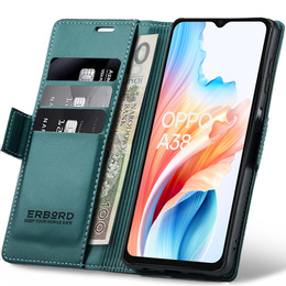 Чехол для Oppo A18 4G / A38 4G, ERBORD Glossy Litchi, кошелек с клапаном, зелёный