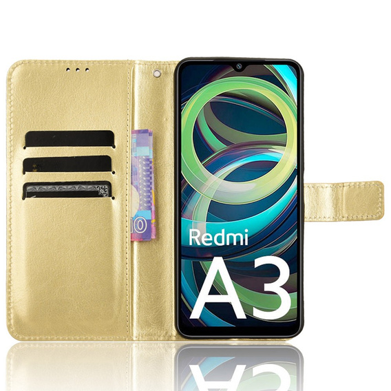 Откидной чехол для Xiaomi Redmi A3, Crazy Horse Wallet, золотой