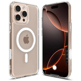Чехол ERBORD MagSafe для iPhone 16 Pro, активная кнопка, прозрачный + стекло для экрана