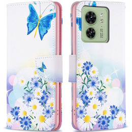 Откидной чехол для Motorola Edge 40 5G, Wallet, butterfly & flowers, синий