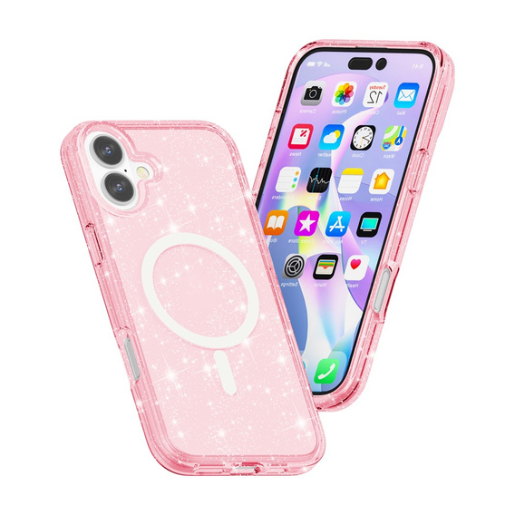 Чехол для iPhone 17, для MagSafe, глиттер, полупрозрачный розовый