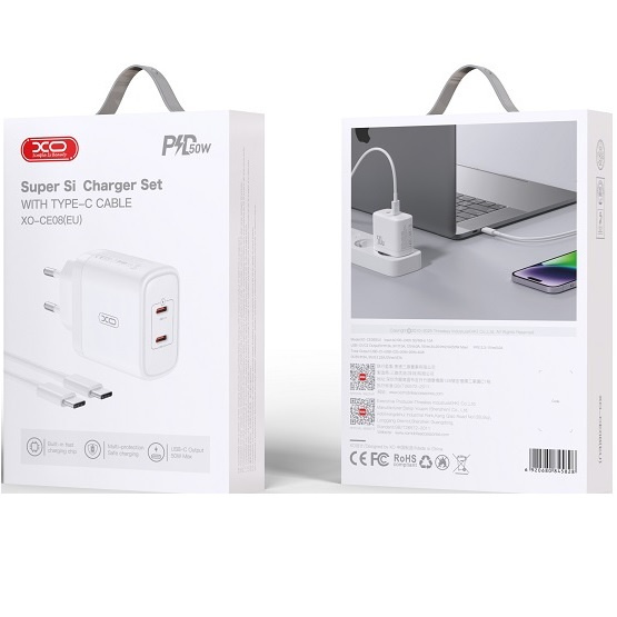 Сетевое зарядное устройство XO CE12, USB-C, 20 Вт + кабель USB-C - Lightning, белый