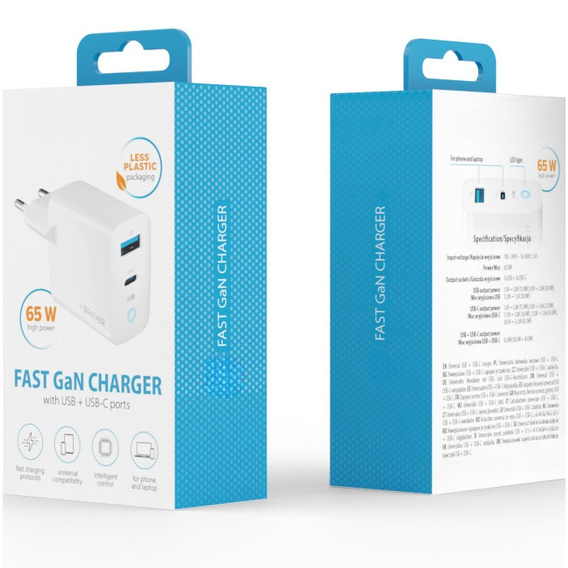Зарядное устройство Forcell 65W GaN 2x USB C 1x USB A , White