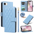 чехол-крышка для iPhone 16E, Rhombus Crossbody Leather, синий