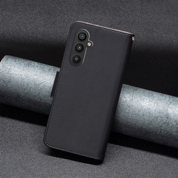 Откидной чехол для Samsung Galaxy A25 5G, Wallet Litchi Leather, чёрный + 9H стекло 