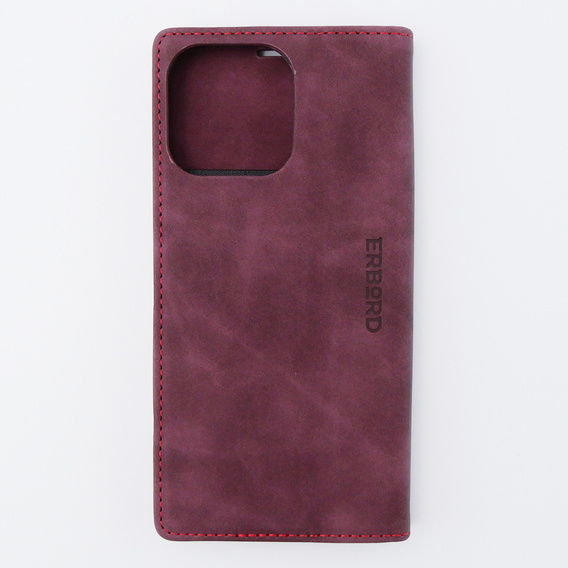 Чехол для iPhone 15 Pro, ERBORD Vintage, бумажник с клапаном, красный